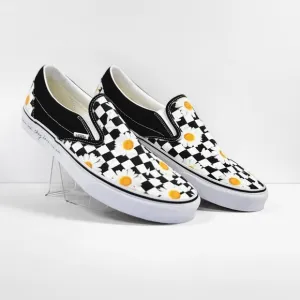 VANS UNISEX classic slip-on checkerboard flowers sneakers Sz B12/13.5 W NEW