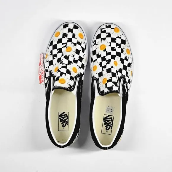 VANS UNISEX classic slip-on checkerboard flowers sneakers Sz B12/13.5 W NEW