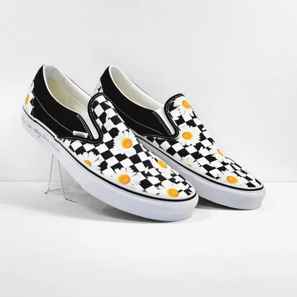 VANS UNISEX classic slip-on checkerboard flowers sneakers Sz B12/13.5 W NEW