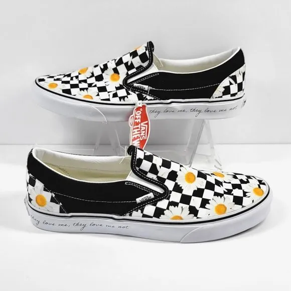 VANS UNISEX classic slip-on checkerboard flowers sneakers Sz B12/13.5 W NEW