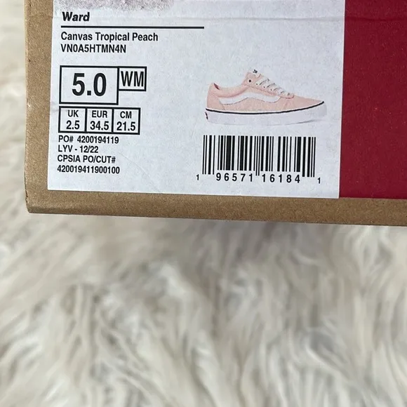 VANS Ward Canvas Tropical Peach Women’s Sneakers Old Skool Shoe Size 5 NEW