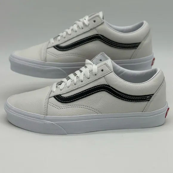 Vans White and Black Classic Sneakers with Signature Stripe