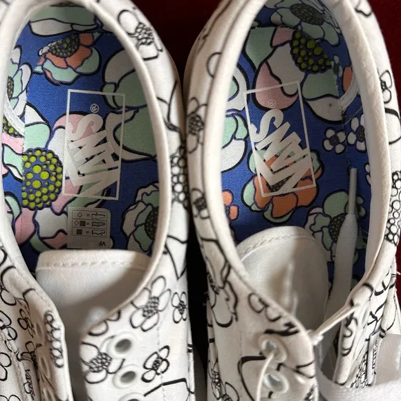 Vans White and Black Floral Sneakers