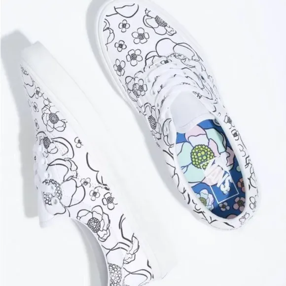 Vans White and Black Floral Sneakers