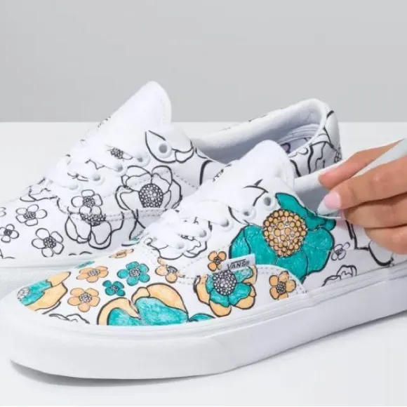 Vans White and Black Floral Sneakers