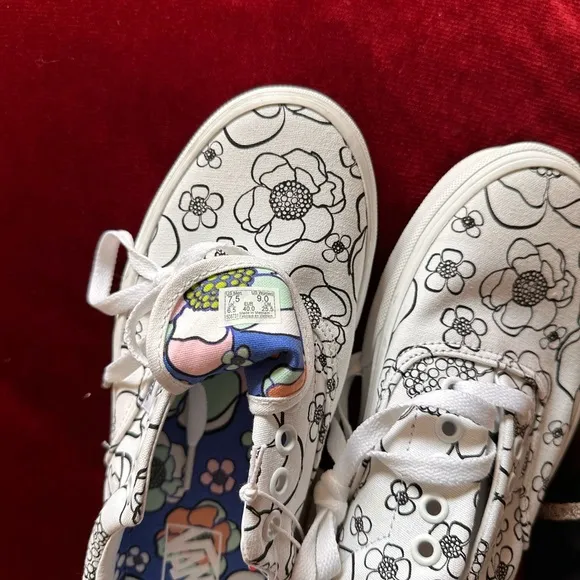 Vans White and Black Floral Sneakers