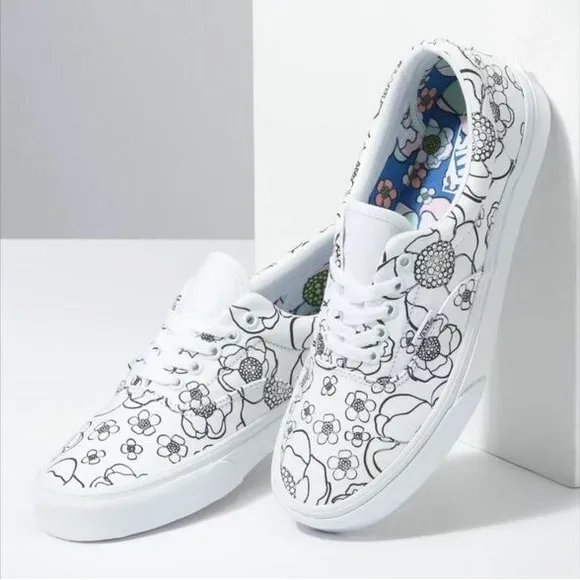 Vans White and Black Floral Sneakers