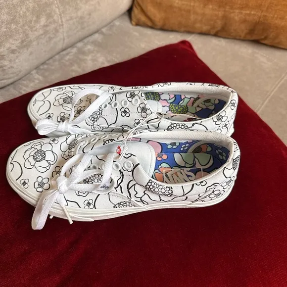 Vans White and Black Floral Sneakers