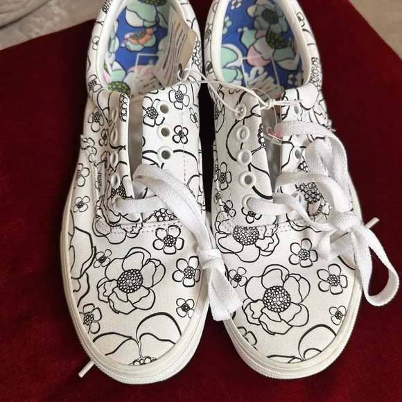 Vans White and Black Floral Sneakers