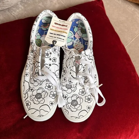 Vans White and Black Floral Sneakers