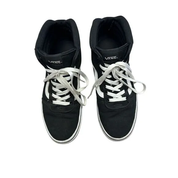 Vans Women’s 9.5 Ward High Top Black White Skater Lace Up Canvas Sneakers