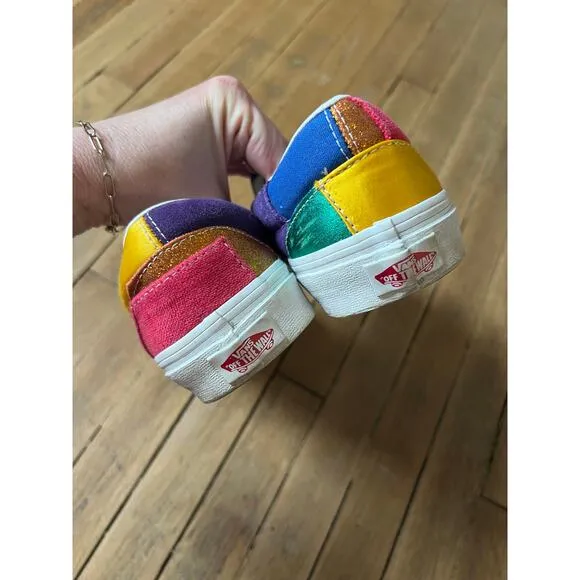 Vans X PRIDE Mens Patchwork Leather Colorblock Slipon Sneakers Size 7