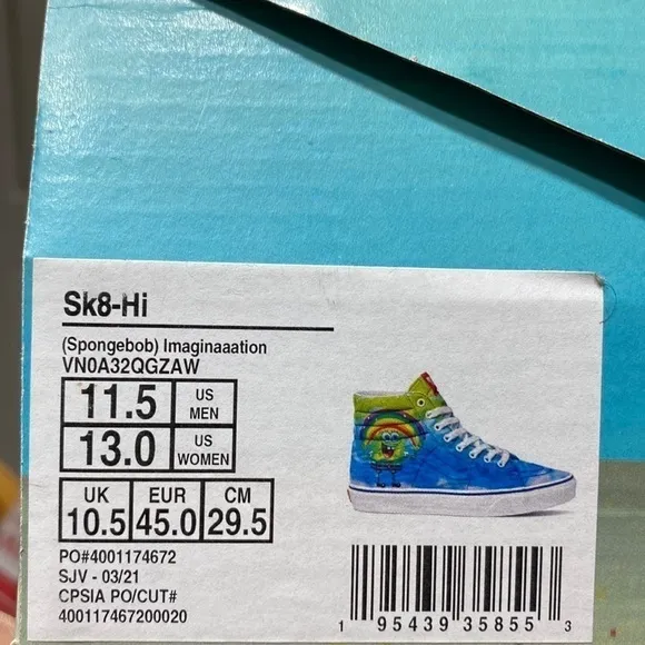 Vans x SpongeBob Sk8-Hi Imaginaaation High Top Sneakers Size 11.5 Men