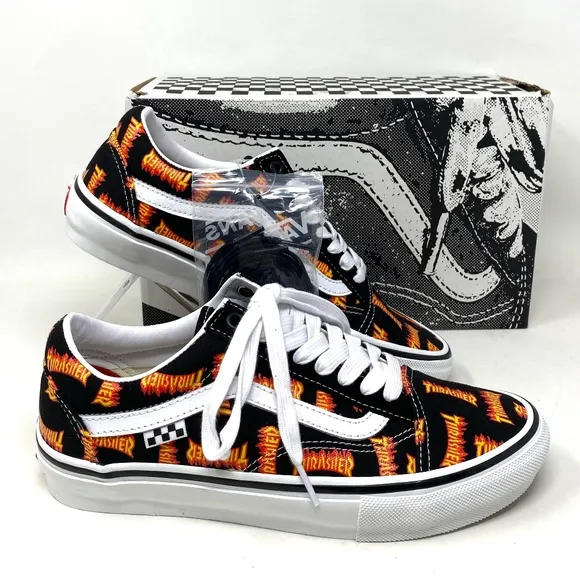 VANS x Thrasher Old Skool Skate Low Top Black Canvas Women Sneakers VN0005W0BML
