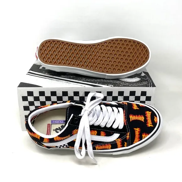 VANS x Thrasher Old Skool Skate Low Top Black Canvas Women Sneakers VN0005W0BML
