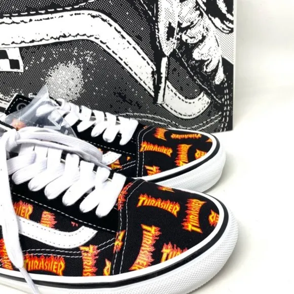 VANS x Thrasher Old Skool Skate Low Top Black Canvas Women Sneakers VN0005W0BML