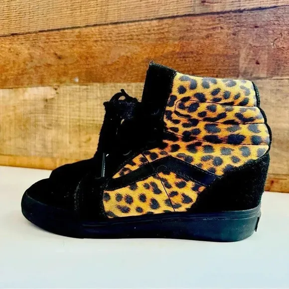 Vans Sk8 Cheetah/Leopard Hidden Wedge Hightop Sneakers from Urban Outfitters