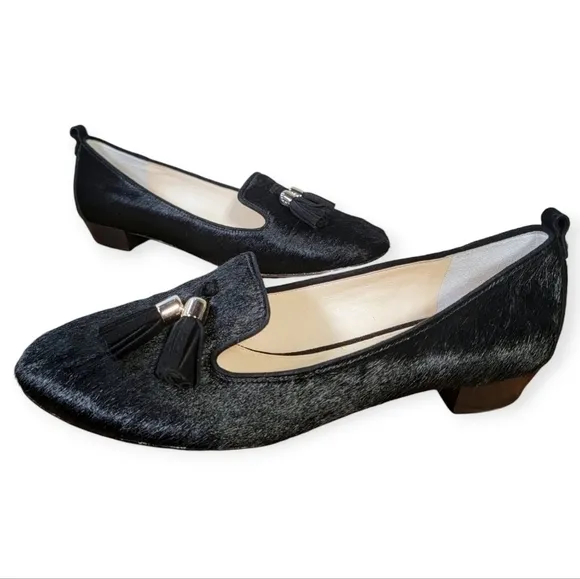 VC Signature Black Calf Hair Leather Tassel Loafers Size 8