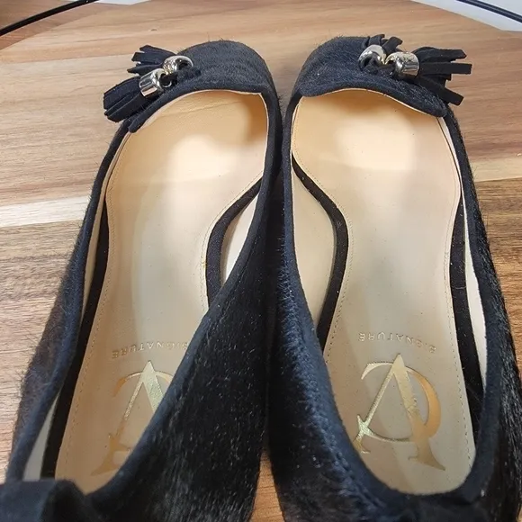 VC Signature Black Calf Hair Leather Tassel Loafers Size 8