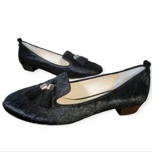 VC Signature Black Calf Hair Leather Tassel Loafers Size 8