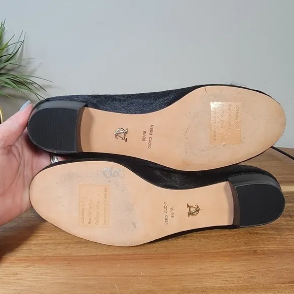 VC Signature Black Calf Hair Leather Tassel Loafers Size 8