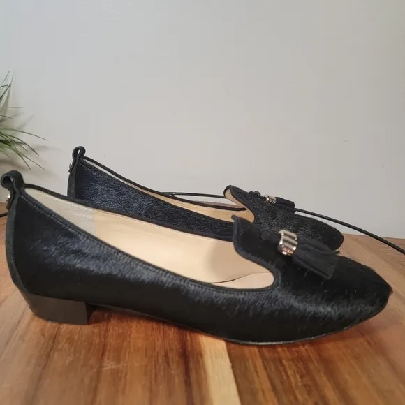 VC Signature Black Calf Hair Leather Tassel Loafers Size 8