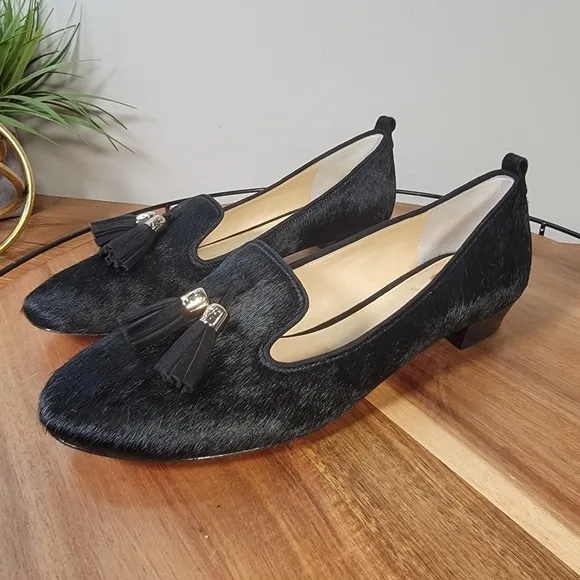 VC Signature Black Calf Hair Leather Tassel Loafers Size 8