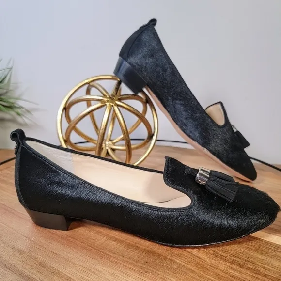 VC Signature Black Calf Hair Leather Tassel Loafers Size 8