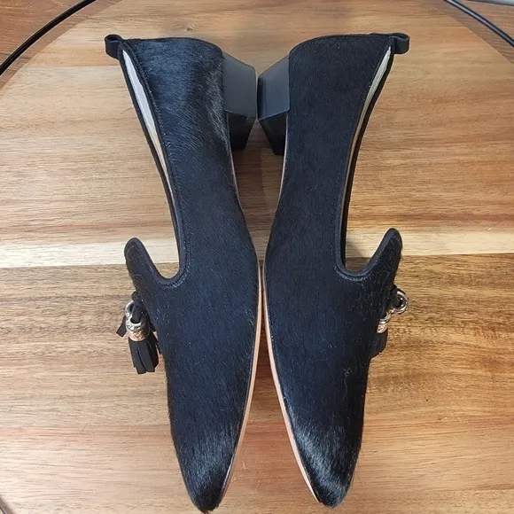 VC Signature Black Calf Hair Leather Tassel Loafers Size 8