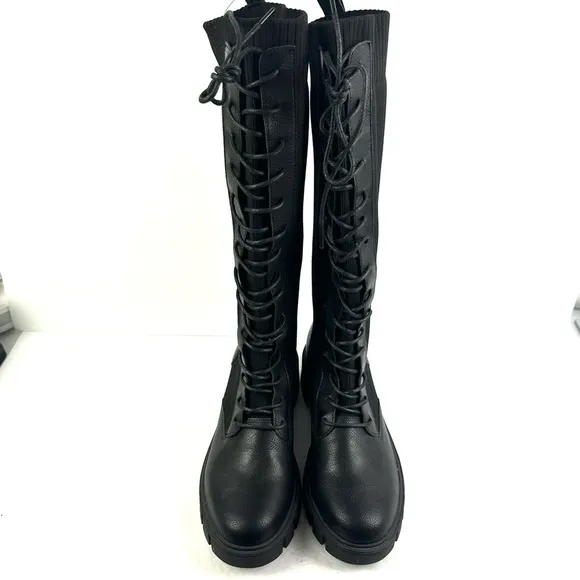 Vepose 953 Boots 9.5 Lace Up Platform Knee High Combat Bootie Stretch Retro New