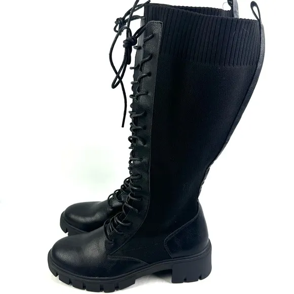 Vepose 953 Boots 9.5 Lace Up Platform Knee High Combat Bootie Stretch Retro New