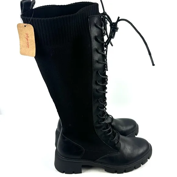 Vepose 953 Boots 9.5 Lace Up Platform Knee High Combat Bootie Stretch Retro New