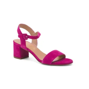 VERDEROSMARINO Fuschia Made In Italy Suede Ankle Sandals With Block Heel