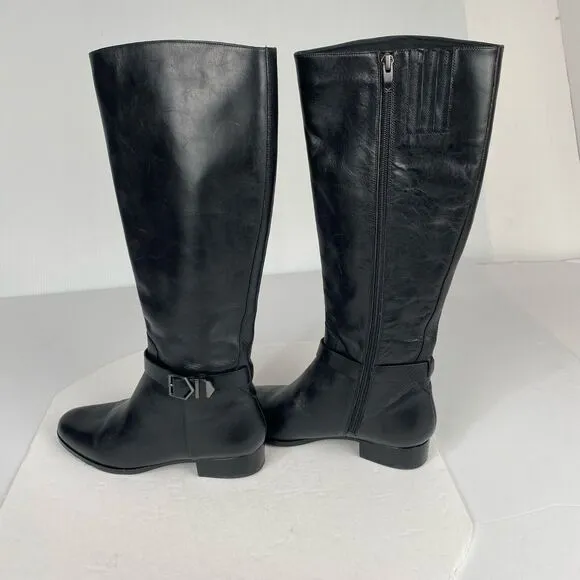 Vero Cuoio Women's Black Leather Zipper Boots usa 9M EUR 39 Riding Boot