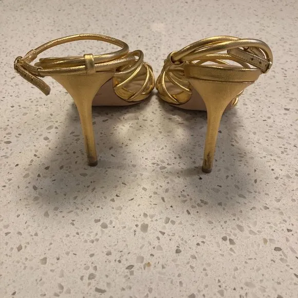Veronica Beard Aneesha Leather Strappy Sandals Heels In Gold 8.5 Retail $395
