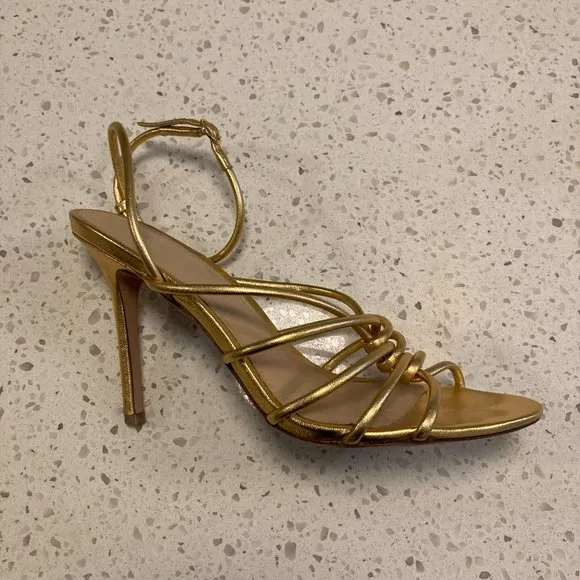 Veronica Beard Aneesha Leather Strappy Sandals Heels In Gold 8.5 Retail $395