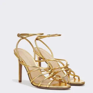 Veronica Beard Aneesha Leather Strappy Sandals Heels In Gold 8.5 Retail $395