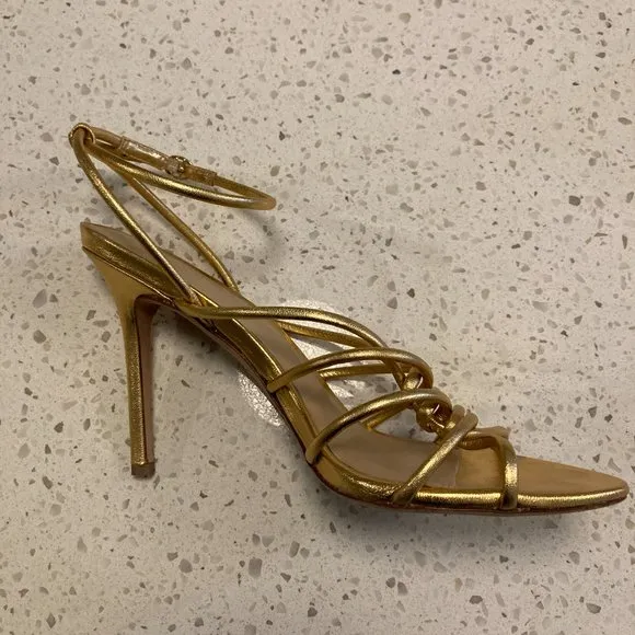 Veronica Beard Aneesha Leather Strappy Sandals Heels In Gold 8.5 Retail $395