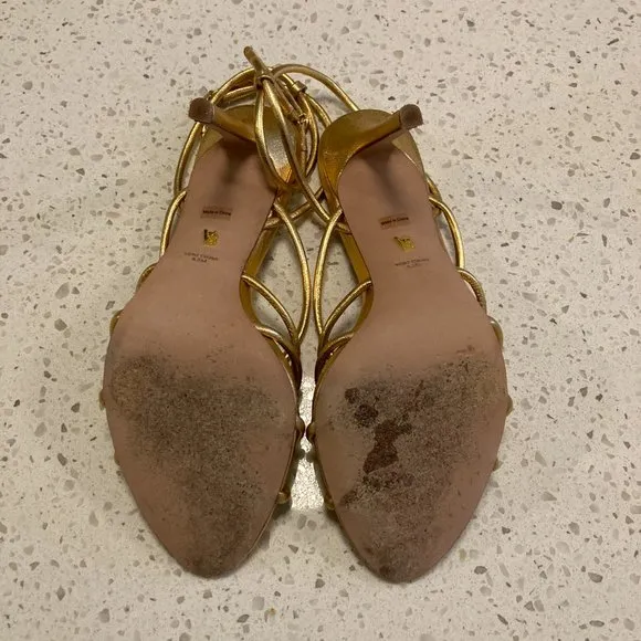 Veronica Beard Aneesha Leather Strappy Sandals Heels In Gold 8.5 Retail $395