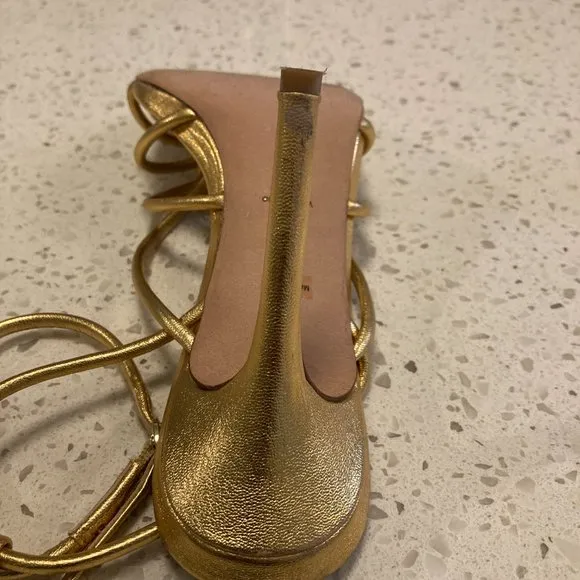 Veronica Beard Aneesha Leather Strappy Sandals Heels In Gold 8.5 Retail $395