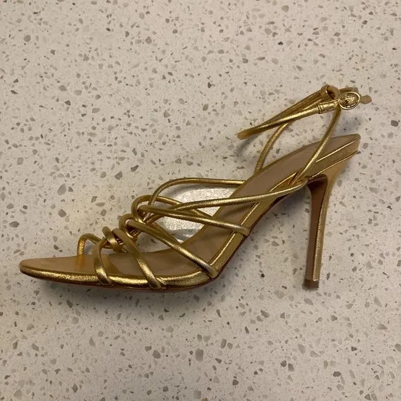 Veronica Beard Aneesha Leather Strappy Sandals Heels In Gold 8.5 Retail $395