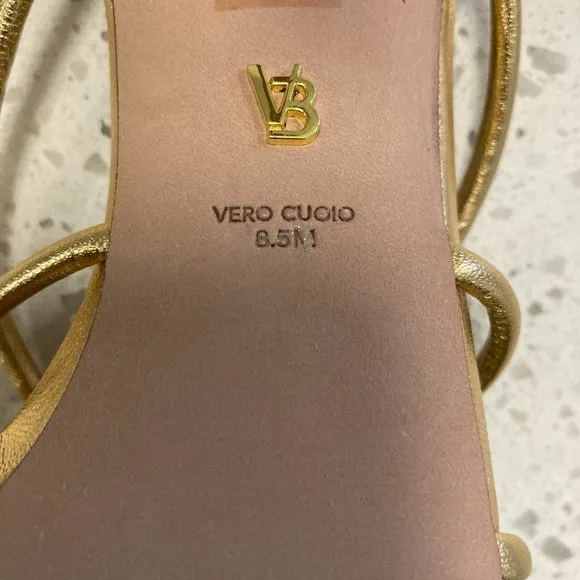 Veronica Beard Aneesha Leather Strappy Sandals Heels In Gold 8.5 Retail $395
