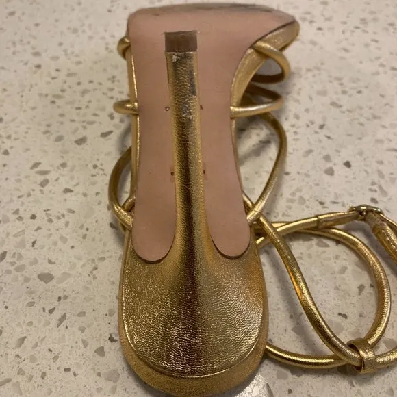 Veronica Beard Aneesha Leather Strappy Sandals Heels In Gold 8.5 Retail $395