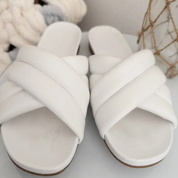 Veronica Beard Elise White Strappy Leather Slide Sandals Size 8