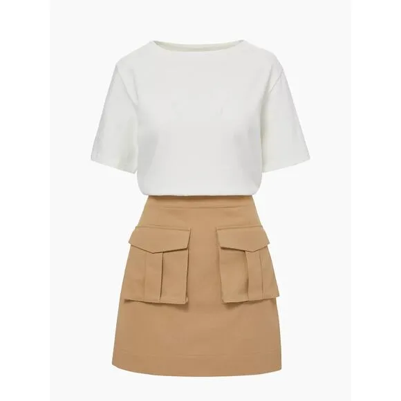 Veronica Beard Elowyn Mixed-Media Dress in White Khaki XS