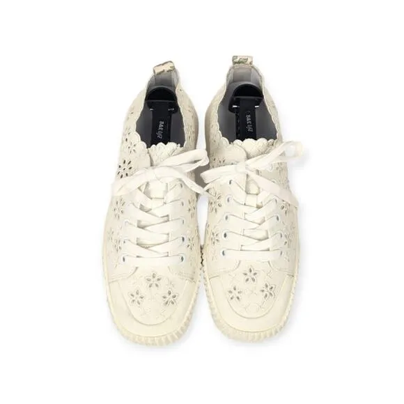 Veronica Beard Paulita Off White Perforated Floral Eyelet Canvas Sneakers Size 9