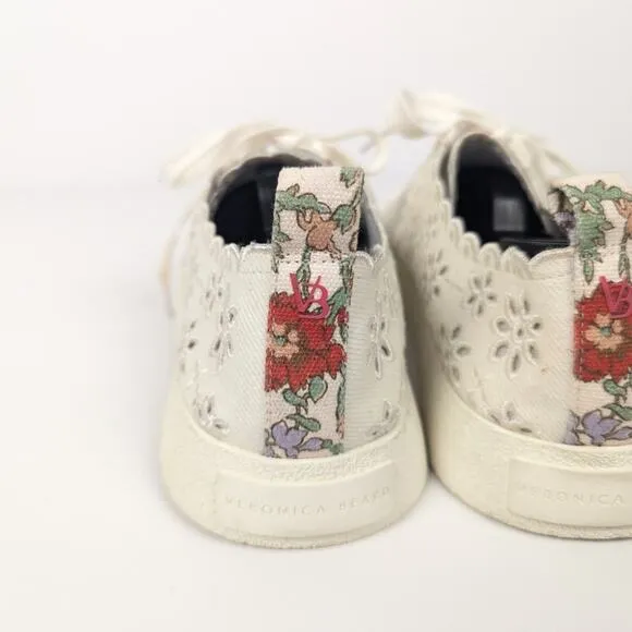 Veronica Beard Paulita Off White Perforated Floral Eyelet Canvas Sneakers Size 9