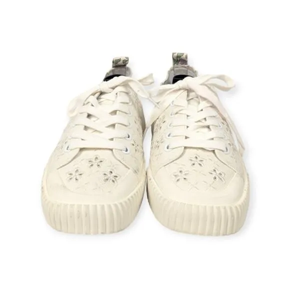 Veronica Beard Paulita Off White Perforated Floral Eyelet Canvas Sneakers Size 9