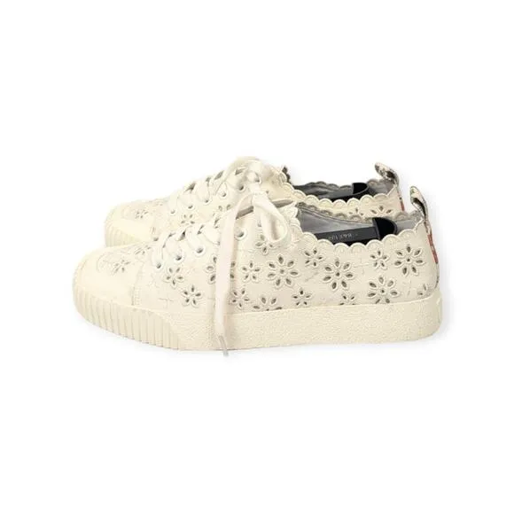 Veronica Beard Paulita Off White Perforated Floral Eyelet Canvas Sneakers Size 9