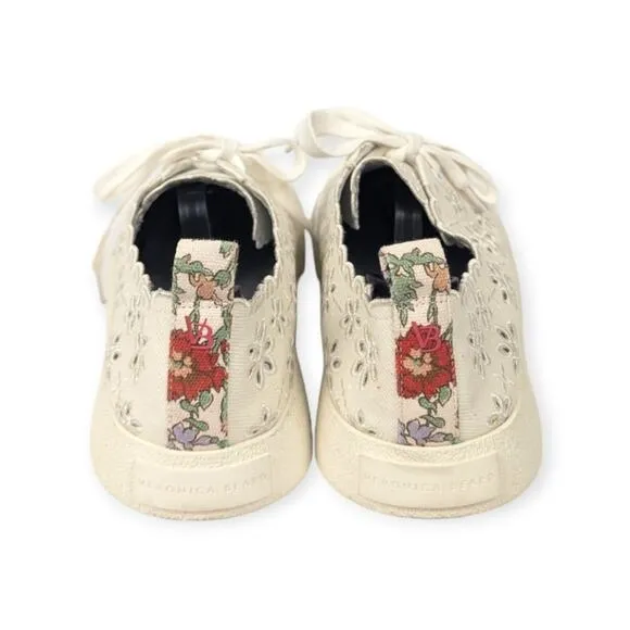 Veronica Beard Paulita Off White Perforated Floral Eyelet Canvas Sneakers Size 9